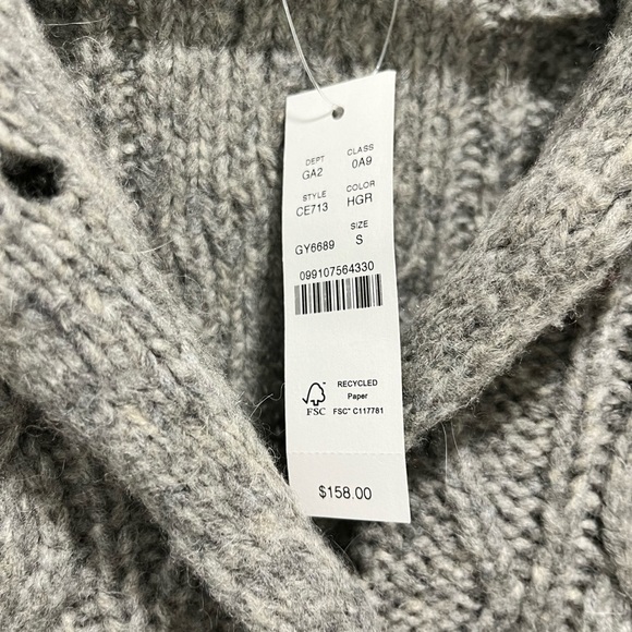 J Crew Cableknit gray turtleneck cardigan sweater Wool Alpaca blend S gem button - Picture 7 of 9